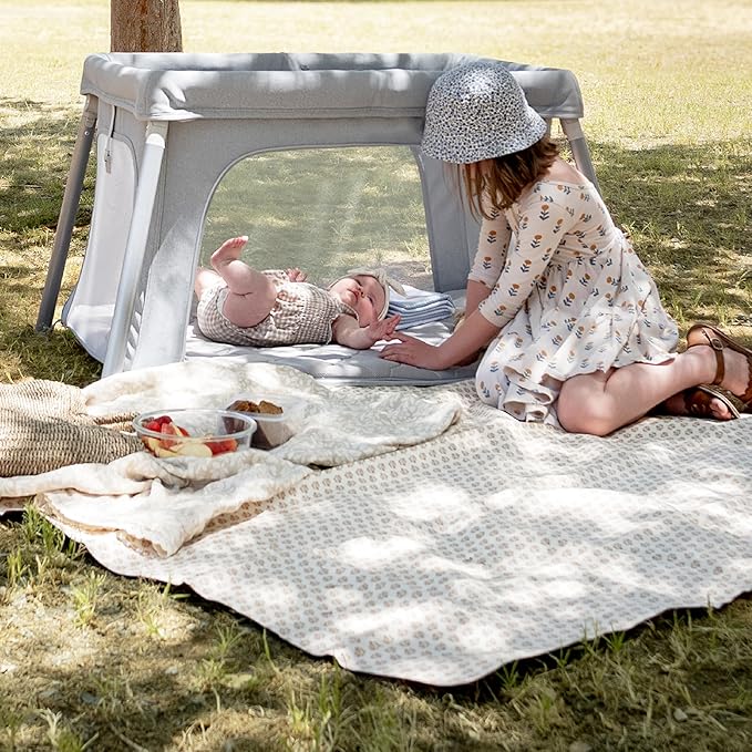 Newton Baby Compact Travel Crib & Play Yard | Breathable & Washable Mattress, Foldable Carry-On Size, Backpack Straps, Gray, Newton Bassinet Attachment NOT Compatible