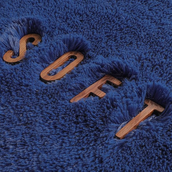 Navy Blue Small Round Rug 3Ft for Boys Room Bedroom, Washable Circle Area Rugs for Kids Room, Living Room Decor Aesthetic, Fluffy Shag Fur Throw Royal Dark Blue Carpet for Dorm Playroom Baby Nursery
