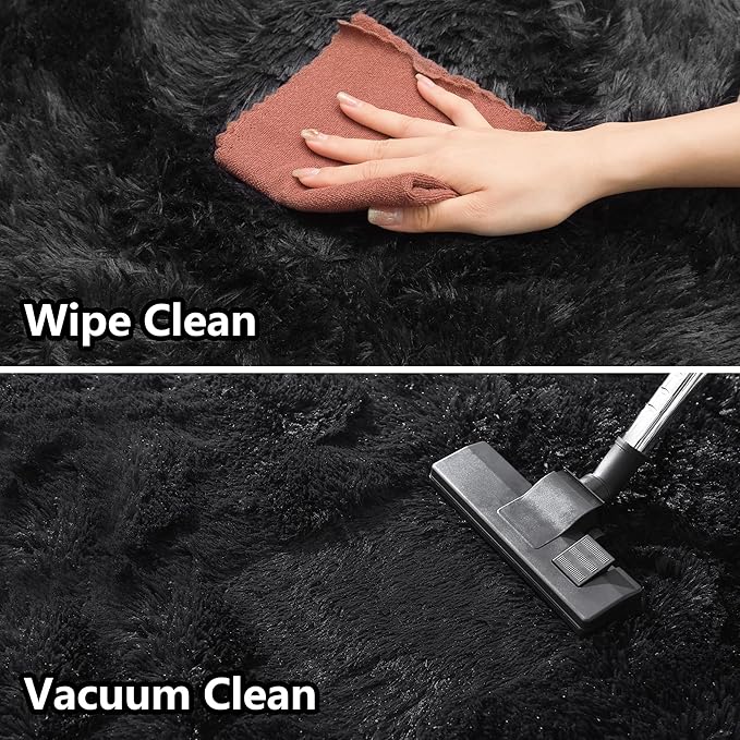 Fluffy Rug Flame Resistant 5x7 Feet, Black Throw Rugs for Living Room, Ultra Soft Shag Fuzzy Plush Carpets Indoor