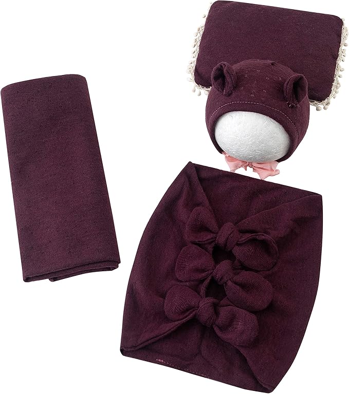 Vemonllas Newborn Baby Boy Girl Photography Props Bow Wrap, Posing Aid, Hat and Blanket Set of 4 Pcs
