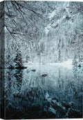 SIGNWIN Canvas Wall Art Woodland Nursery Decor Magical Winter Reflection Lake Nature Forest Photography Realism Rustic Scenic Dramatic Multicolor Cool for Living Room - 16"x24" inches