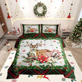 Castle Fairy Merry Christmas 3 Pcs King Size Comforter Set,Red Green Geometric Grid Down Alternative Adults Bedroom Decor,Xmas Deer Elk Farmhouse Ultra Soft Microfiber Inner Fill 3Pcs Bedding