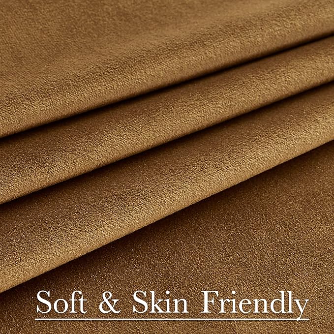 StangH Velvet Curtains Gold Brown Thermal Insulated Room Darkening Drapes for Bedroom Living Room Home Theater Decorative Privacy Protect Window Treatment with Back Tab, Set of 2, 52x72 Inches
