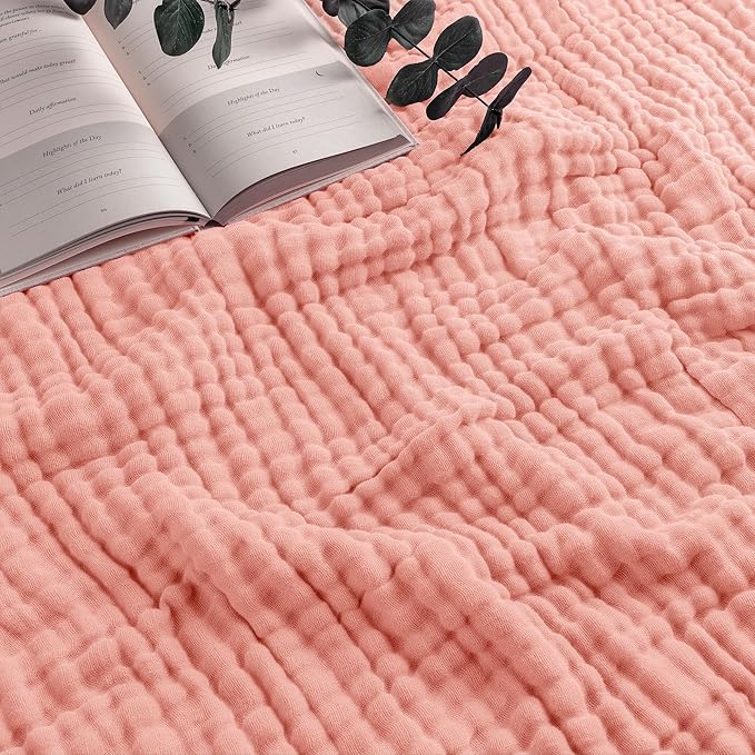Comfy Cubs Muslin Blanket for Adults Queen 90" x 90" - 6 Layer Soft, Breathable & Lightweight Muslin Adult Blanket - Machine Washable & Designed in The US Bedding for All Seasons - Lace Pink