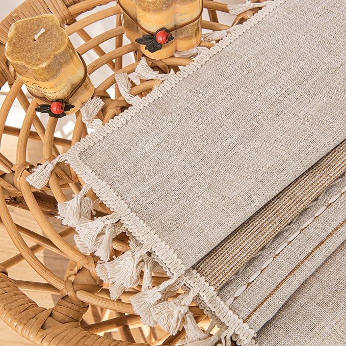 Deeprove Boho Curtains 96 Inches Long for Bedroom Dining Room Nursery, Cotton Linen Stripes Embroidery, Bohemian Farmhouse Window Treatment Drape Tassels, 1 Panel W52 x L96, Khaki and Coffee