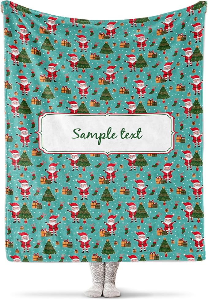 Custom Santa Blanket - Ships Next Day, Printed in USA - Warm Fleece or Sherpa Sofa Throw for Christmas, Perfect for Bed or Couch - Customizable Family Throws (Fleece 60x80)