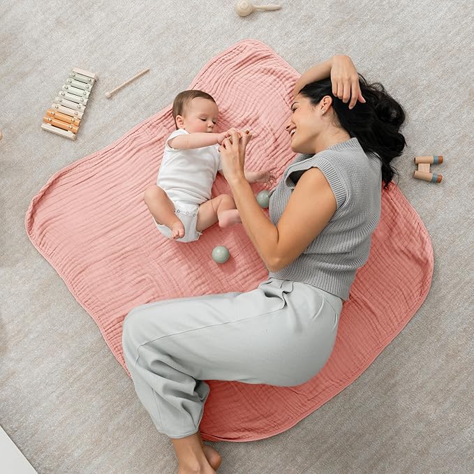 Comfy Cubs Muslin Baby Blanket - Soft, Lightweight, 6-Layer Cotton Swaddle Blankets for Newborns, Infants & Toddlers - 40" x 40" Large, Breathable & Versatile for Sleeping & Tummy Time - Bold Blush