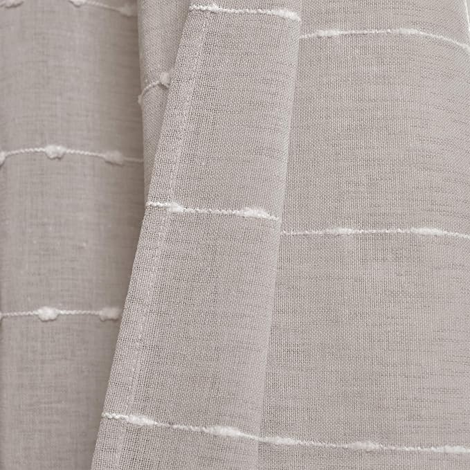 Lush Decor Farmhouse Textured Grommet Sheer Window Curtain Panel Pair, 38"W x 108"L, Gray