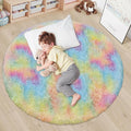 4x4 ft Rainbow Fluffy Round Rug for Girls Bedroom,Colorful Soft Shaggy Circular Area Rug Kids Cute Fuzzy Carpet Furry for LivingRoom Nursery Dorm Playroom Room Unicorn Decor Reading Nook Mat