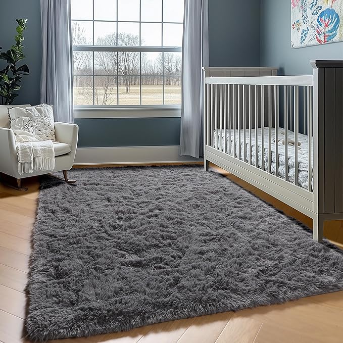 ONASAR Grey 3x5 Rugs for Bedroom, Fluffy Washable Gray Bedside Area Rug, Ultra Soft Shaggy Fuzzy Plush Small Floor Carpets for Living Room College Dorm Teen Kids Boys Home Decor Aesthetic