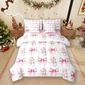 7 Pieces Cartoon Snowman Kids Comforter Twin,Pink Bowknot Bow Tie Princess Toddler Bedding Set,Merry Christmas Xmas Bow New Year（Comforter+Fitted+Flat Sheet+2 Pillowcases+2 Throw Pillow Covers）