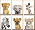 KIU DESIGNS Nursery Wall Art - Unframed Safari Nursery Decor - Set of 6 Animal Wall Decor Gift for Baby - Safari Portrait - 8"x10"