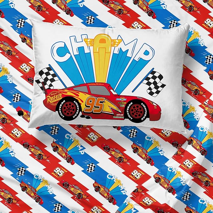 Sunny Side Up Disney Pixar Cars Lightning McQueen Twin Sheet Set - 3 Piece Kids Racecar Bedding Set Includes Pillow Cover - Super Soft Microfiber Sheets