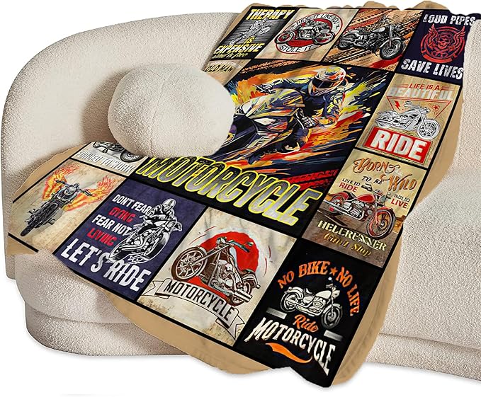 Motorcycle Blanket Ride Gifts for Girls Motorcycle Rider Boys Woman Kids Motorcycles Lover Sport Throw Blankets Soft Blanket Warm Fleece Flannel Plush Blankets for Bed Sofa Couch 60"x80"