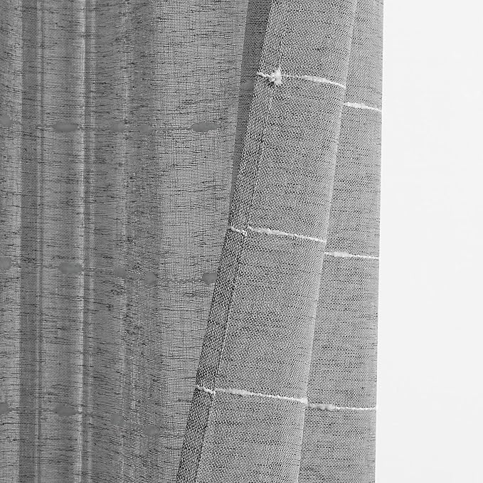 Lush Decor Farmhouse Textured Grommet Sheer Window Curtain Panel Pair, 38"W x 108"L, Dark Gray