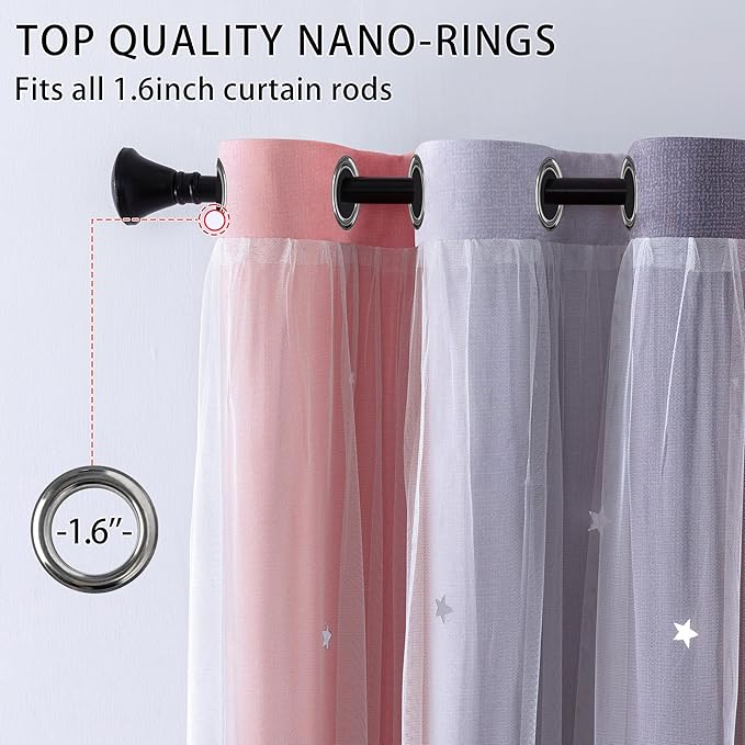 XiDi Girls Curtains for Bedroom 96 Inches Long 2 Panels Pink and Grey Ombre Rainbow Blackout Grommet Curtains for Little Girl Kids Room Decor Living Room, Princess Unicorn Wall Decals Drapes 52x96