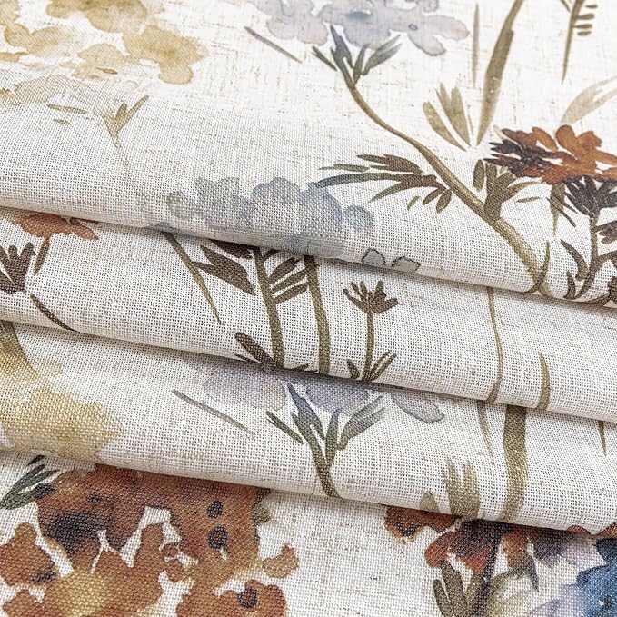 MYSKY HOME Floor to Ceiling Linen Floral Curtains 95 Inch Length 2 Panels Set Semi Sheer Light Filtering Farmhouse Flower Print Patterned Window Grommet Curtains for Living/Dining Room, Yellow, 2 Pcs