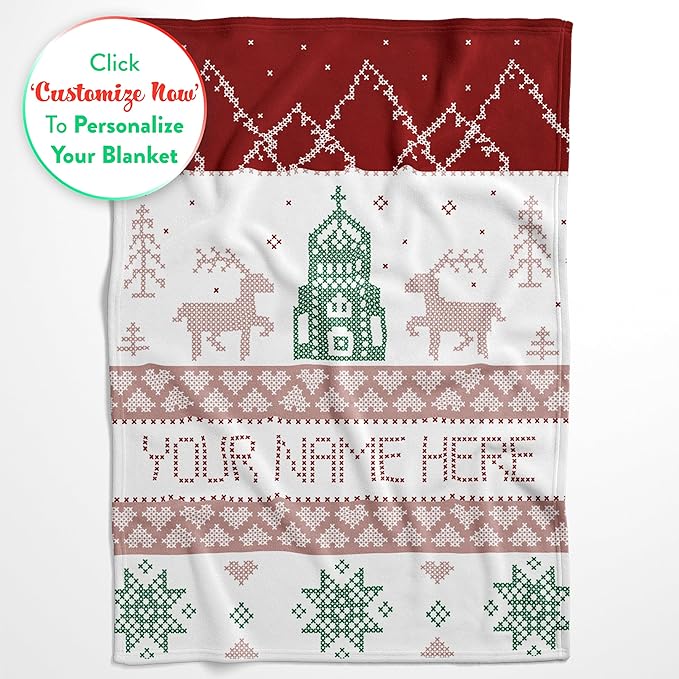 Personalized Christmas Stitch Style Blanket - Ships Next Day from USA - Fleece or Sherpa, Soft Sofa Throw, Customizable Family Throws, Holiday Home Decor, Cozy Christmas Bedding (Fleece 60x80)