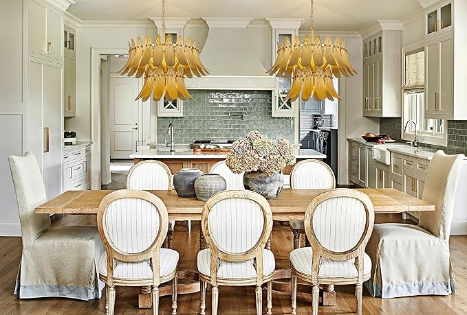 TOCHIC Modern Farmhouse Gold Chandelier, 6-Light Leaf Chandeliers for Dining Room, 24" 2-Tier Ceiling Light Fixture for Living Room, Bedroom, Entryway, Kitchen Island