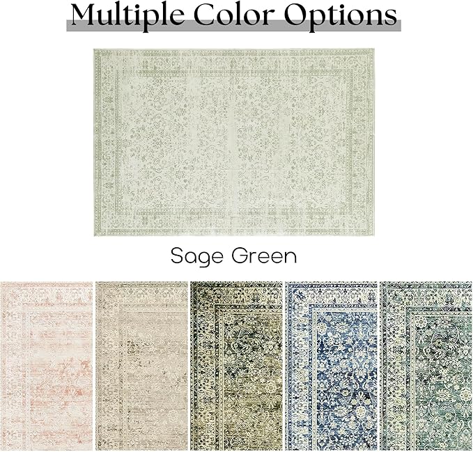 Sage Green Rug for Nursery Baby Girl,Boho Floral Washable Soft Faux Wool Cottagecore Area Rugs for Living Room Bedroom,5 x7,Light Green