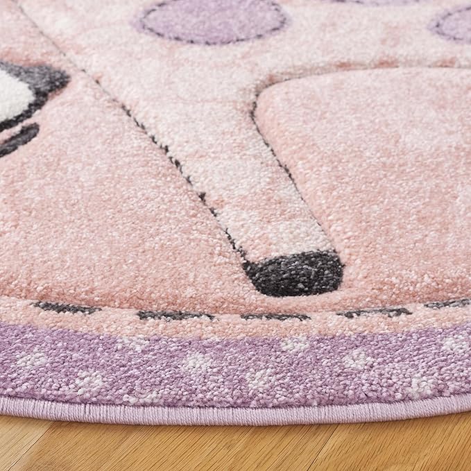 SAFAVIEH Carousel Kids Collection Area Rug - 5'3" Round, Blush Pink, Animal Design, Easy Care & Non-Shedding, Ideal for High Traffic Areas for Boys & Girls in Playroom, Nursery (CRK120U-5R)