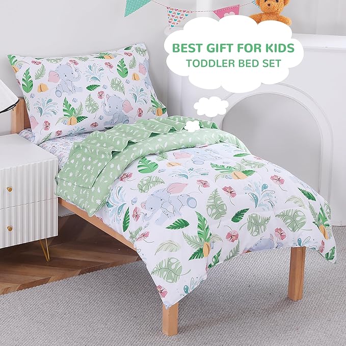 Viviland Baby Elephant Toddler Comforter Sets, Cute Boys Girls Toddler Bedding Set, Soft Microfiber Toddler Bed Set