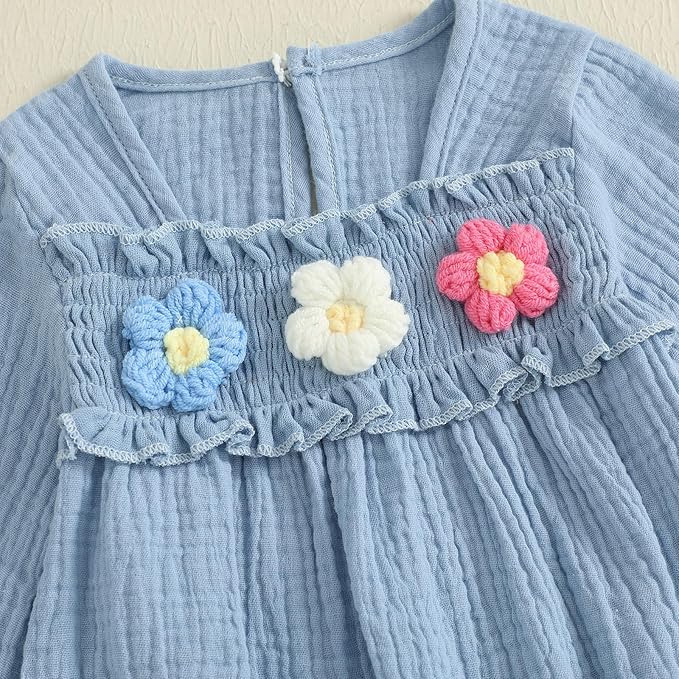 Gaono Newborn Baby Girl Smocked Bubble Romper Cute Boho Summer Clothes Ruffle Sleeveless Crochet Flower Vintage Bodysuit