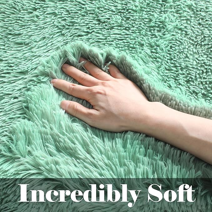 ONASAR Sage Green Rugs for Living Room Bedroom, 5x8 Washable Fluffy Bedside Area Rug, Soft Plush Shaggy Indoor Floor Carpet for Nursery Kids Girls Boys Teen Dorm Home Office Decor Aesthetic