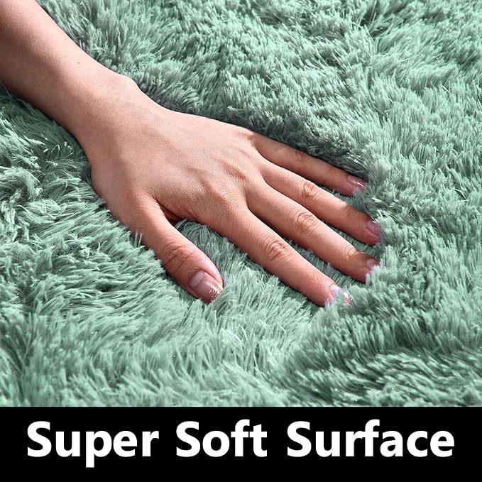 Sage Rug - 2x6' Runner Non-Slip Height Pile 1.4" Plush Rug Rubber Back - Throw Carpets for Bedroom - Sage Green