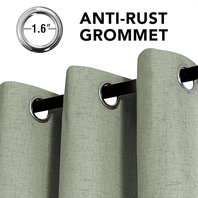 H.VERSAILTEX Linen Curtains 100% Blackout Curtains for Bedroom 63 inch Long Full Light Blocking Nature Linen Blended Window Curtains for Living Room Nickel Grommet (2 Panels, Heathered Tea)
