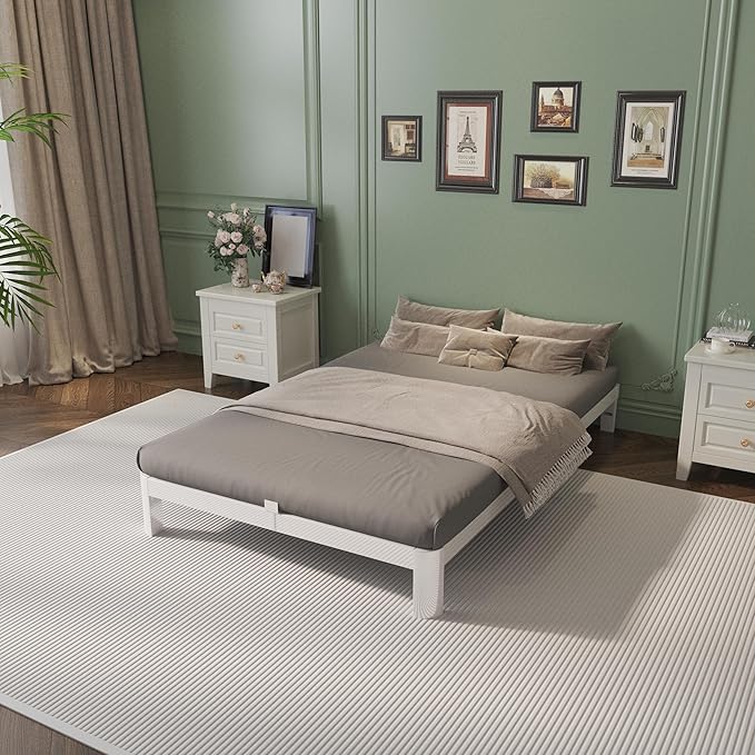 4 Inch Twin Bed Frames with Metal Baffles, White Bed Frame Twin Size No Box Spring Needed, Rounded Corner Legs, Heavy Duty Steel Platform Support, Noise Free, Easy Assembly
