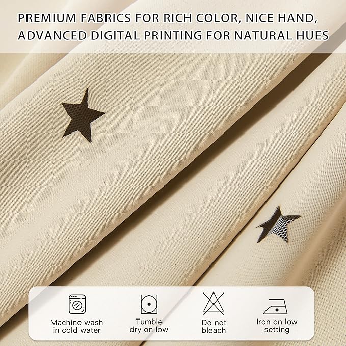 XiDi Biege Blackout Curtains 96 Inches Long for Bedroom Living Room 2 Panels Double Layer Curtains with Sheer Overlay Star Cut Out Wall Home Kid Girl Decor Thermal Grommet Window Drapes W34 X L96