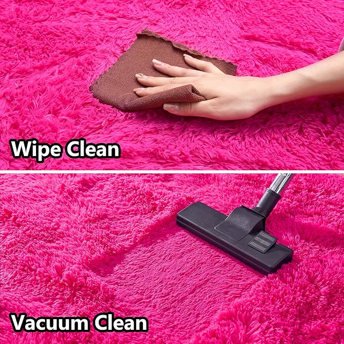 Fluffy Rug Non Slip 5x7 Feet, Hot Pink Living Room Rug Modern, Super Soft Shag Plush Large Carpets for Bedroom