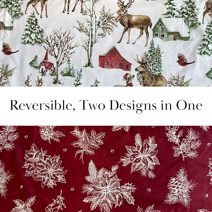 Southshore Fine Living, Inc. 7-Piece Reversible Christmas Comforter Set Queen/Full, Farmhouse Christmas Bedding Queen, Holiday Bedding, 4 Shams, 2 Throw Pillows- White Christmas