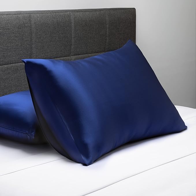 Fishers Finery 25mm 100% Pure Mulberry Silk Pillowcase (Navy King 2 Pack)