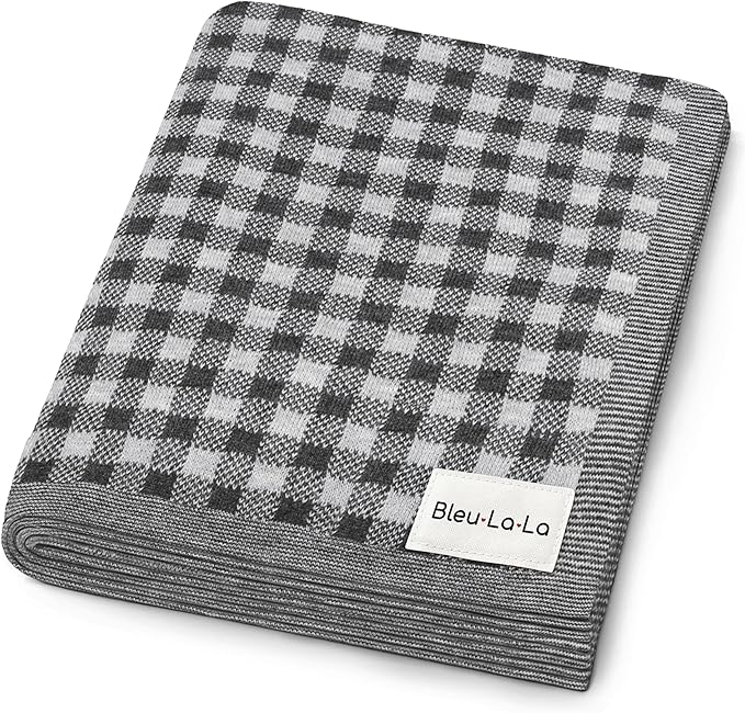 Luxury Knit Plaid Receiving Baby Blanket - 100% Soft Fine Cotton Receiving Swaddle Stroller Nursery Blanket Shower Baby Gift Registry for Newborns Toddlers Boys & Girls (Plaid - Grey)