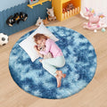 4 ft Round Fluffy Blue White Rug for Bedroom,Tie Dyed Furry Round Carpet Non Slip Fuzzy Shaggy Plush Circle Area Rug Rug for Living Room Room Nursery Room Playroom Kids Room Home Decor Washable