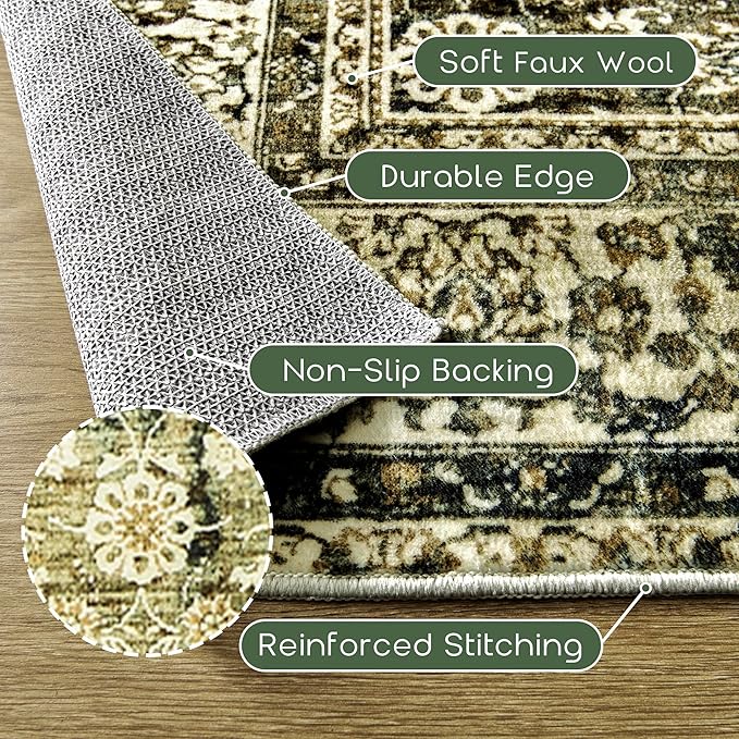 Olive and Tan Area Rugs Washable Rug for Living Room Bedroom Boho Farmhouse Floral Vintage Soft No Slip Extra Large Carpet for Dining Room 9x12