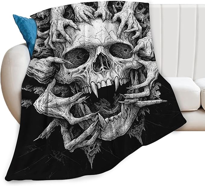 Skull Blanket for Girls Boys Horrible Gothic Throw Blankets Soft Cozy Warm Fuzzy Fleece Cool Black White Bedding Flannel Throws Stuff Gifts for Skull Lovers Kids Men Women Bedroom Decor 80"x60"