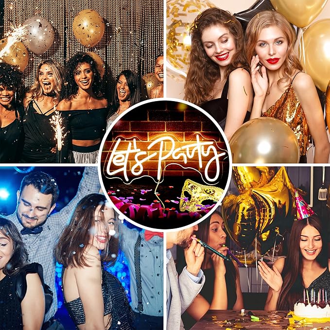 Let's Party Neon Sign for Wall Decor Led Neon Lights for Teen Bedroom Decor Art Light Up Letters Let's Party Neon Neon Signs for All Party Room Decorations USB 5v 21.7×10.4 Inch (warm white)