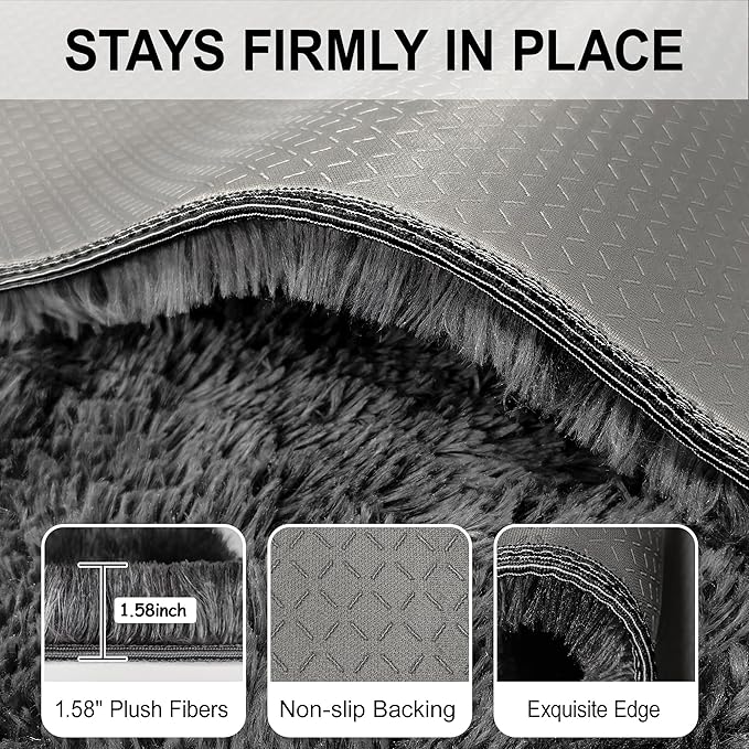 4x6 Dark Grey and Black Fluffy Rug for Bedroom Living Room Soft Fuzzy Large Shag Carpet Furry Plush Big Area Rug Indoor Kids Play Mat for Girls Boys Room Dorm Nursery Home, Tie Dye