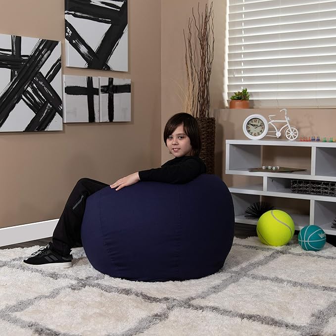EMMA + OLIVER Small Solid Navy Blue Bean Bag Chair for Kids and Teens