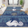 Nautical Living Room Rug, 6x9ft, Ocean Theme Conch Shell Seahorse Indoor Rugs, Beach Waterweed Kitchen Decor Mats, Durable Shed Resistant Cozy Easy Clean Carpet for Bedroom Family