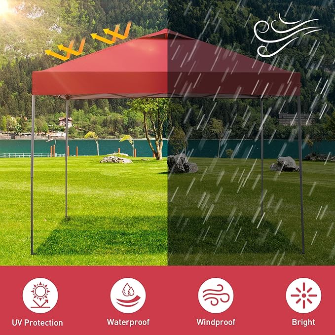 GDY 10x10 Pop Up Canopy Tent, Easy Set up Outdoor Silver Coated Beach Gazebos, Carpas for Pool, Events, Parties, and Camping, Red