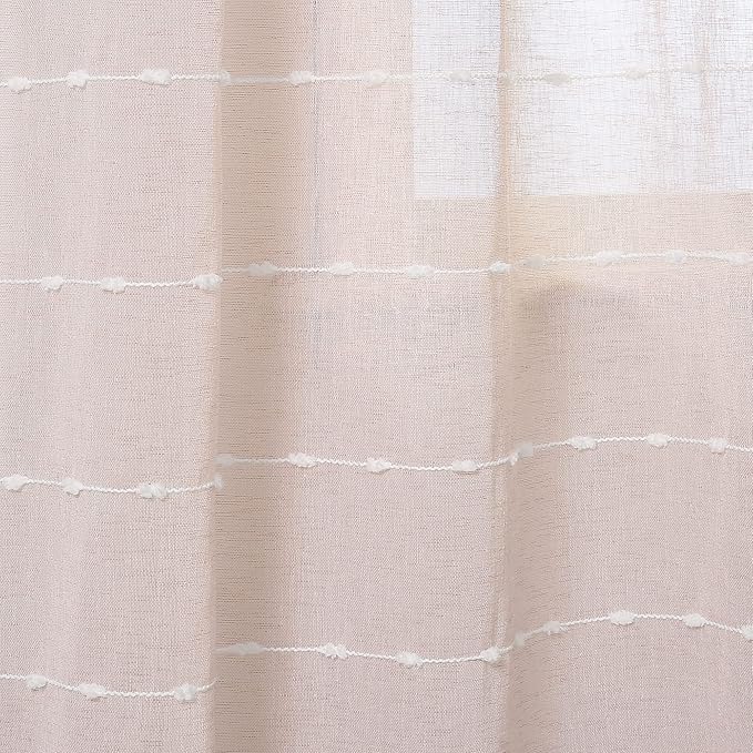 Lush Decor Farmhouse Textured Grommet Sheer Window Curtain Panel Pair, 38"W x 84"L, Blush