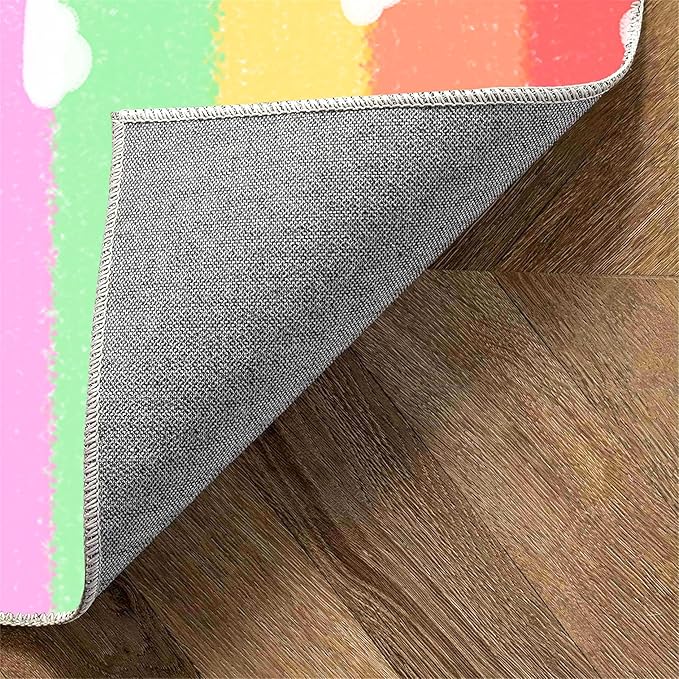 Soft Rainbow Area Rugs Girl's Bedroom Fluffy Colorful Rugs Cute Floor Mats Furry Children's Play Mats White Cloud Rainbow Prints Living Room Kids Room Nursery Home Decor 3x5ft