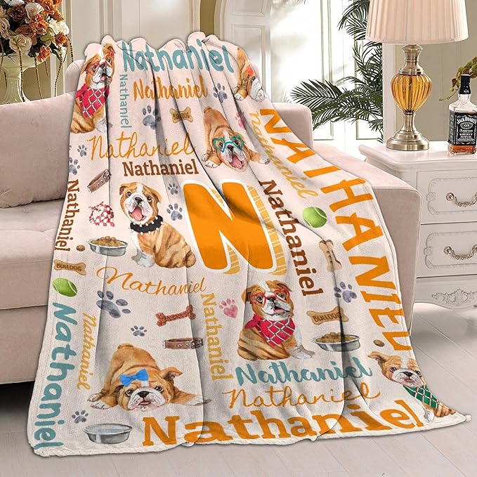 Personalized Custom Bulldog Preschool Blanket Gifts for Baby Toddler Kids Boys Girls - Customized Bulldog Super Soft Lightweight Flannel Sheets Decor for Crib Nap Couch - 40"x50" for Kids/Children