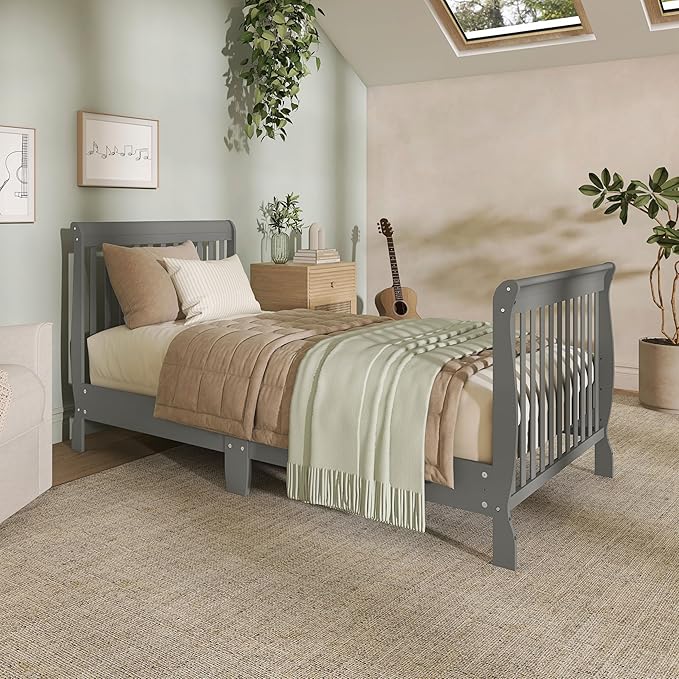 Dream On Me Chelsea 5-in-1 Convertible Full-Size Baby Crib in Steel Grey, GreenGuard Gold & JPMA, Pinewood, 4 Mattress Heights, Converts to Toddler, Day & Full-Size Bed, Modern Classic Nursery