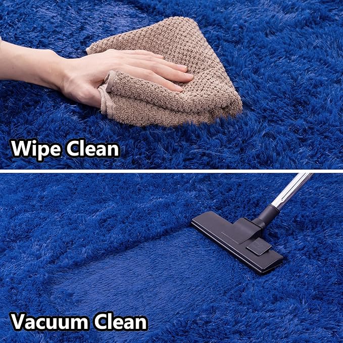 Dark Blue Rug 2x3 - Small Rugs for Living Room Height Pile 1.4" Plush - Fuzzy Throw Rugs for Bedroom - Navy Blue
