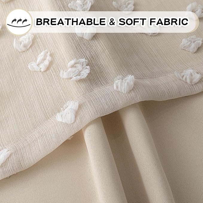 MYSKY HOME Beige Curtains for Girls Bedroom 84 Inches Long Blackout Nursery Curtains Double Layer Beige Pom Pom Sheer Overlay for Toddler Room Grommet Privacy Room Darkening Window Drapes 52" x 84"
